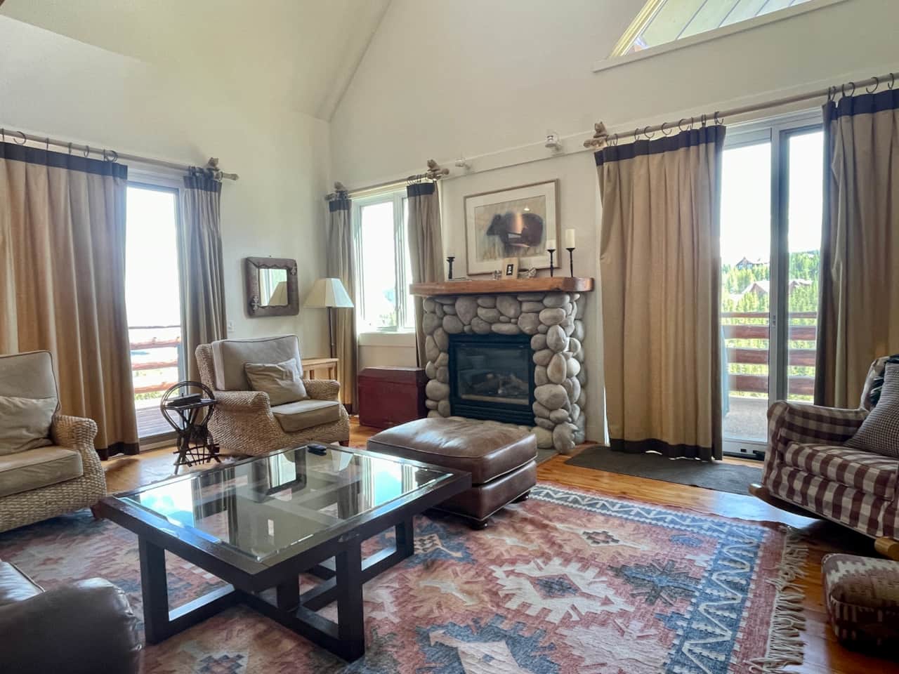 Cozy mountain living room with views in Big Sky, Montana