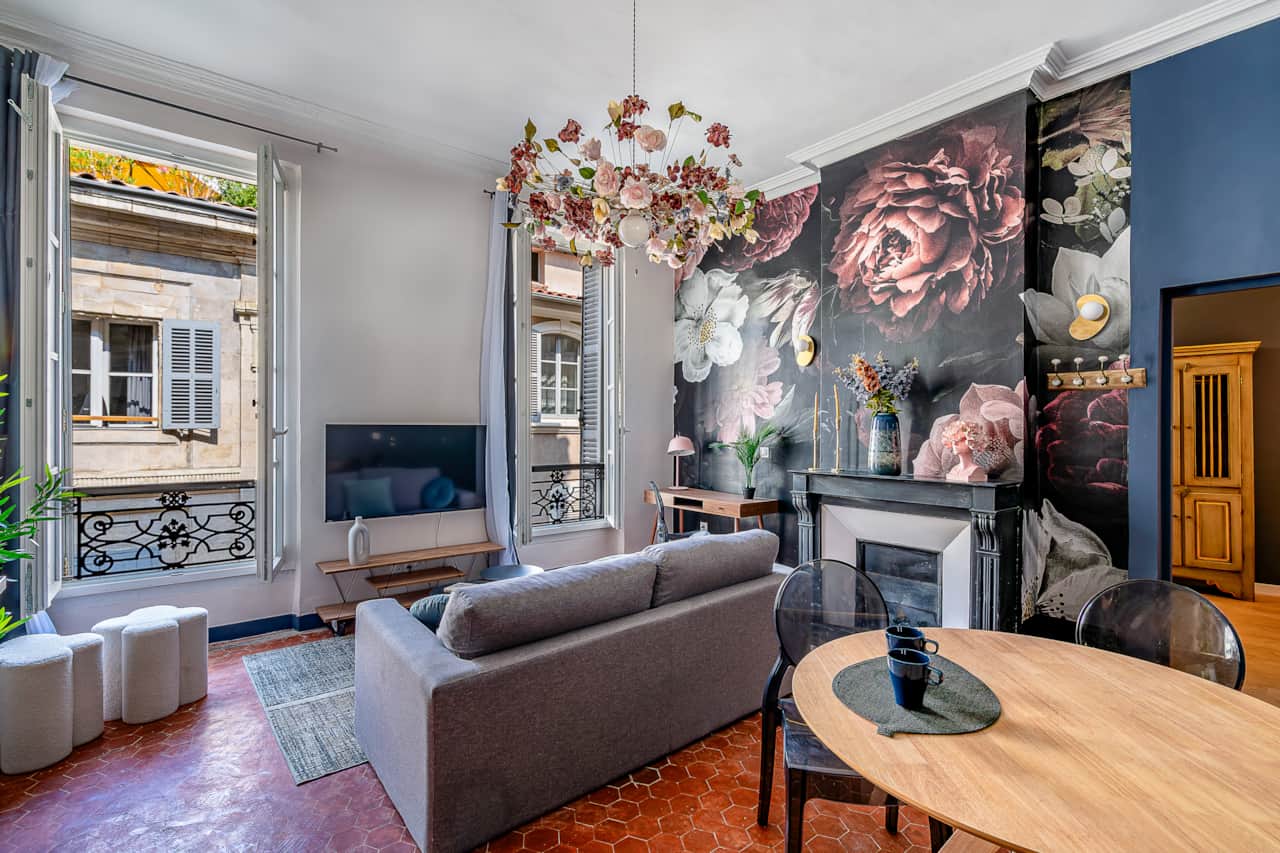 living room, television, dining room, dining table, sofa, decoration