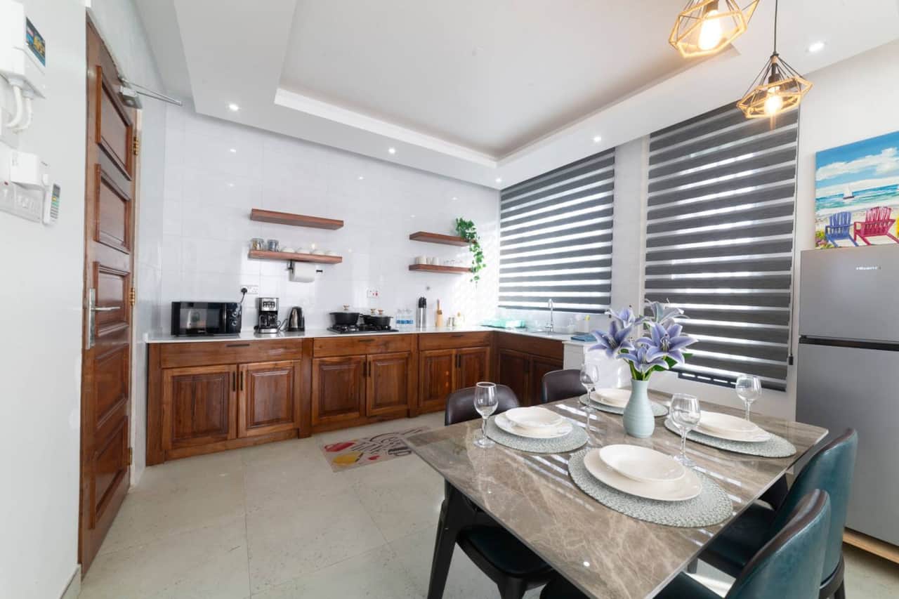 We have Microwave, toaster, gas stove, water kettle, coffee maker and more .