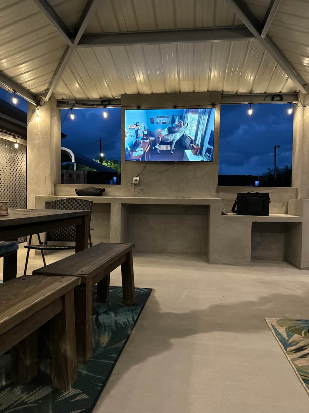 65" TV w/ bar outdoor gazebo.