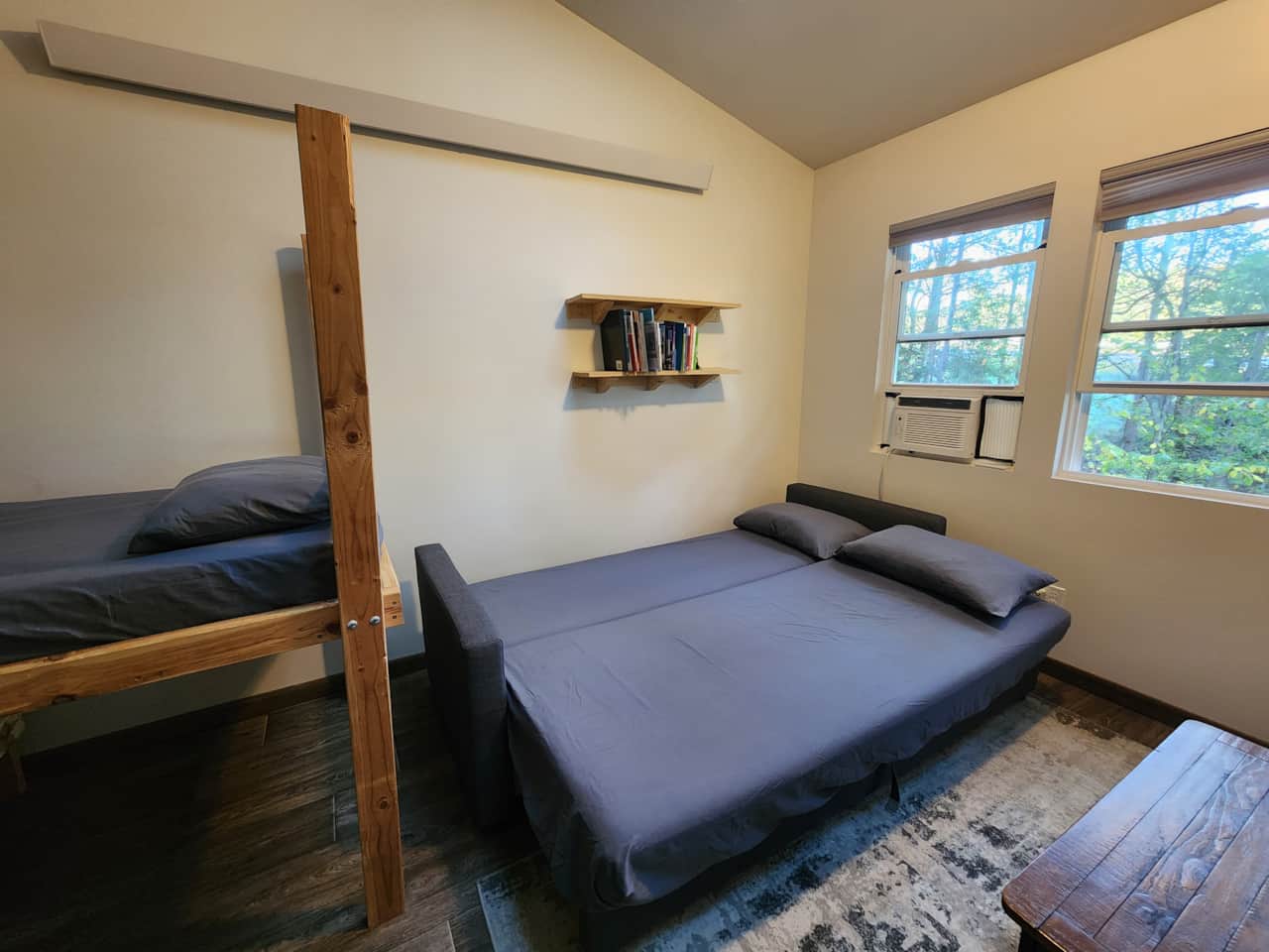 Couch converted to full bed.