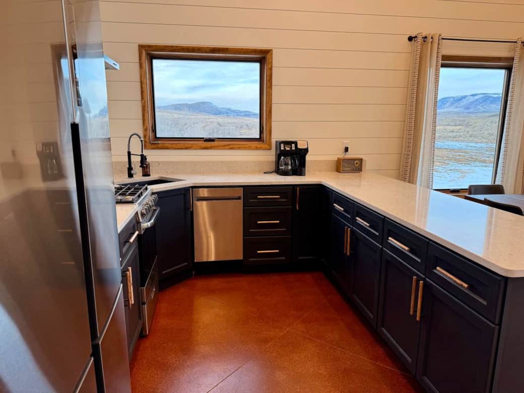Cute kitchen with all you need and beautiful scenery from every window
