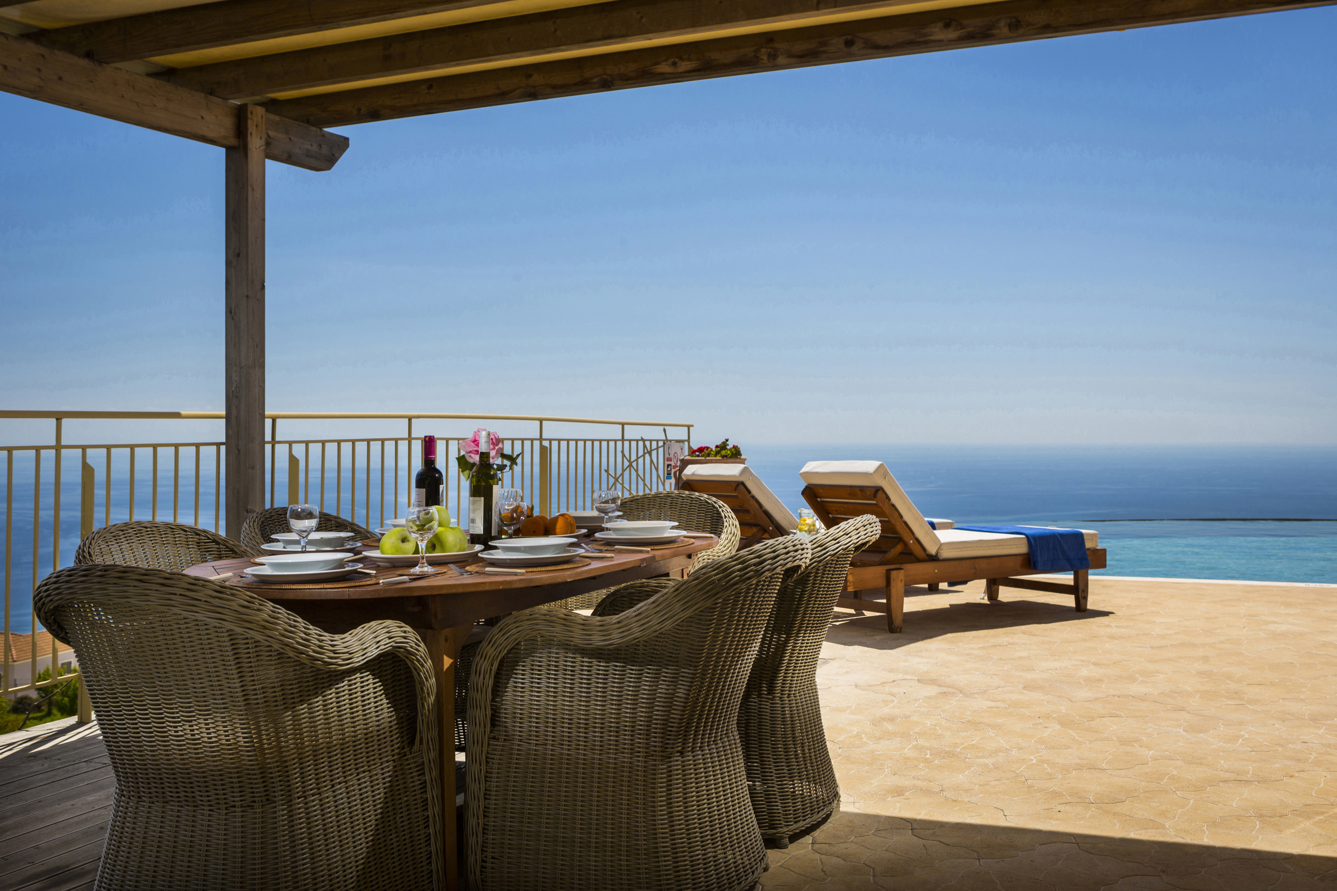 Villa with pool in kefalonia view from the outside bbq area