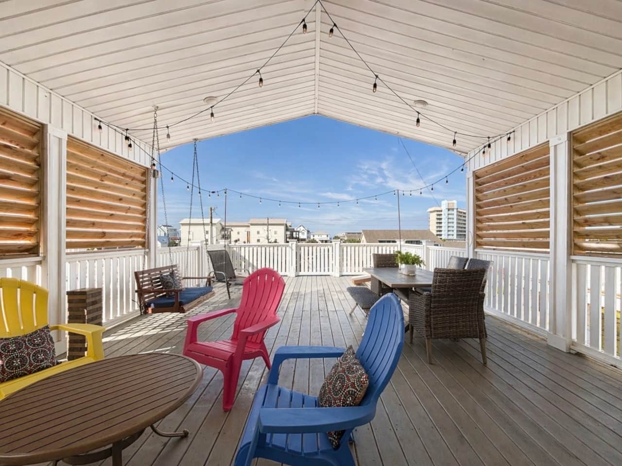 Large rooftop deck offers plenty of seating