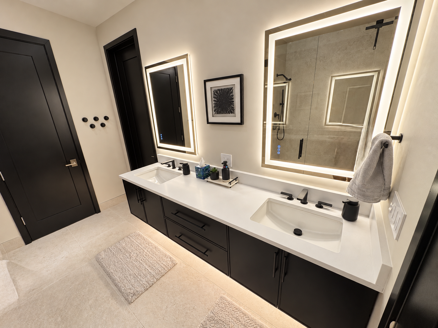 Double vanity in the primary bathroom.