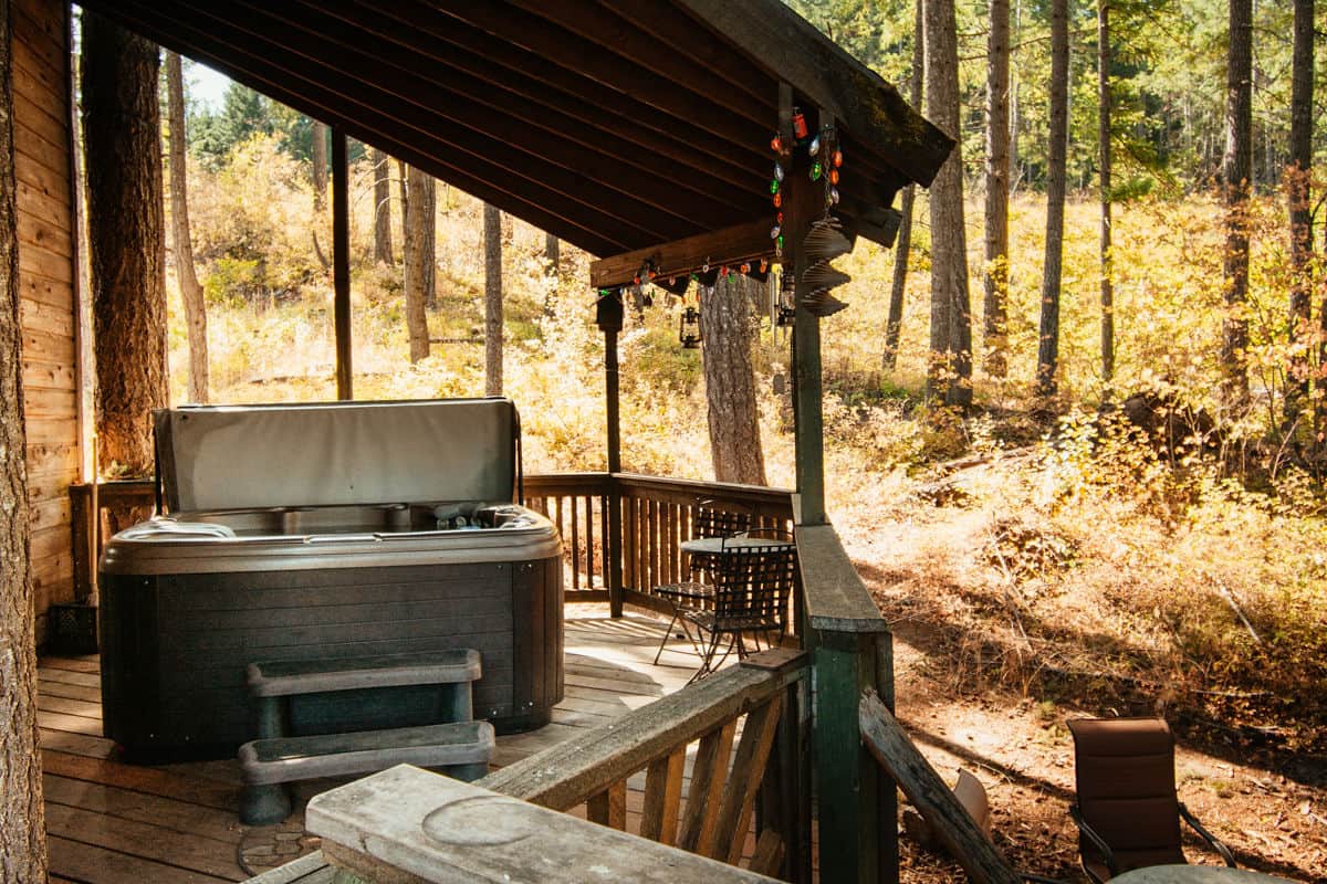 Deck with hot tub and seating