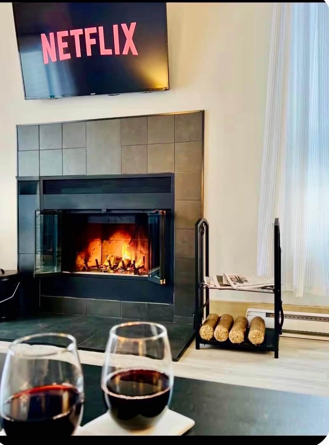 Wood burning fireplace
