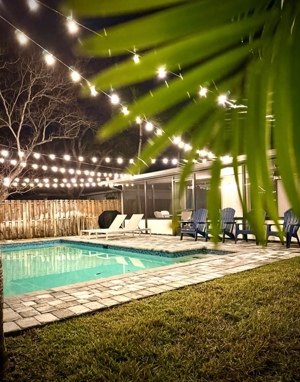 New outdoor lights over the pool for late night swim. New outdoor lights over the pool for late night swim.