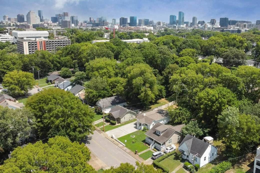 Aerial view of Nashville Downtown above home