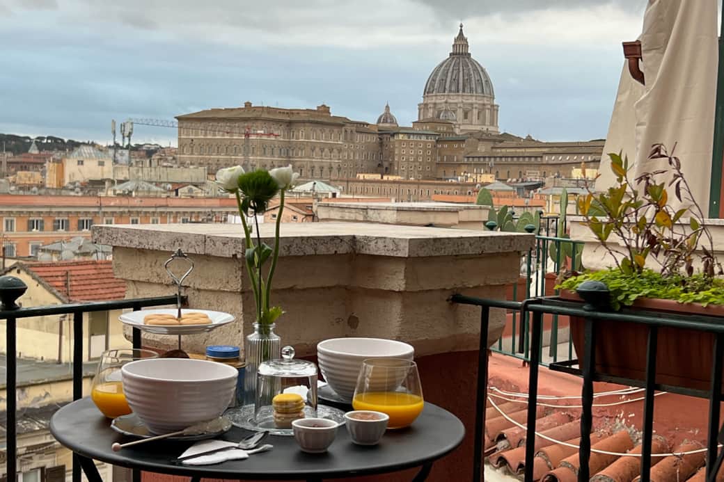 Breakfast on the panoramic terrace. 