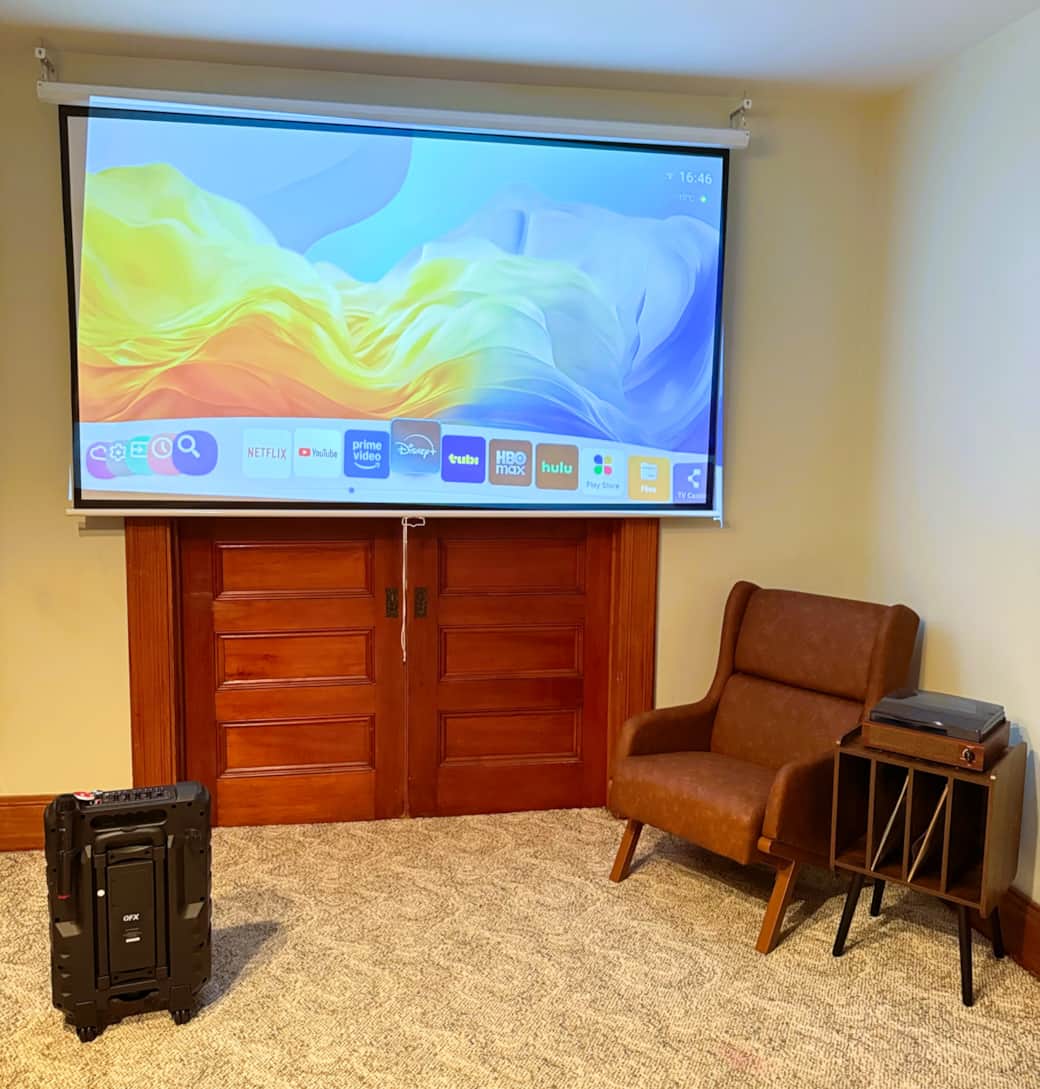 Large screen projection home theater, kareoke machine, vinyl record player