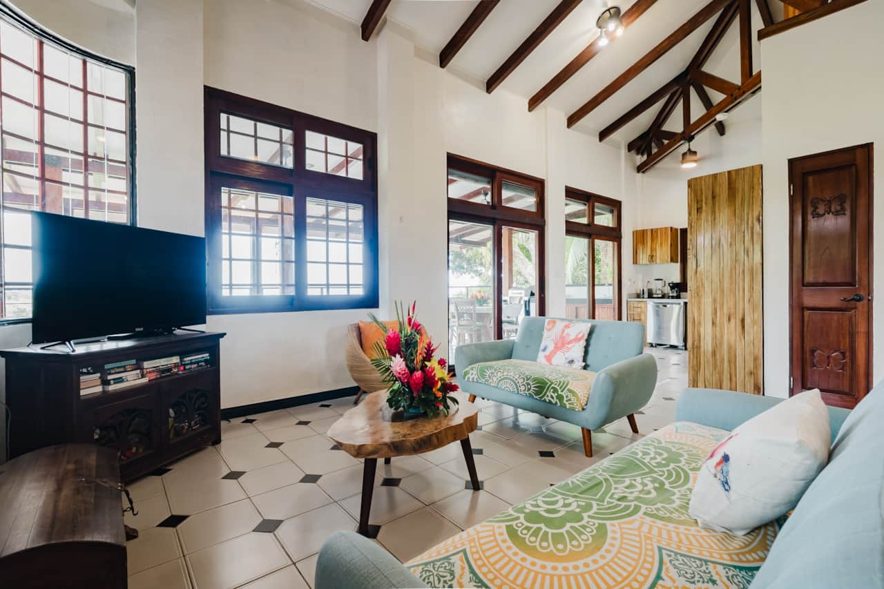 Relax in the living room with cable TV on a flat-screen