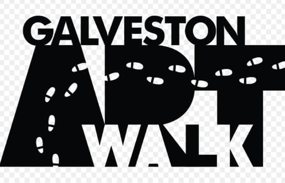 Galveston Art Walk downtown with glowing gallery windows at night