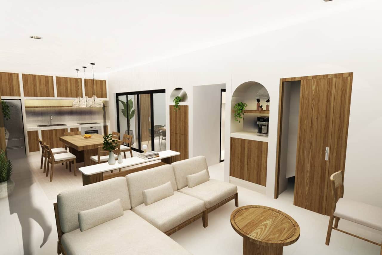 Living room integrated with dinning & kitchen area
