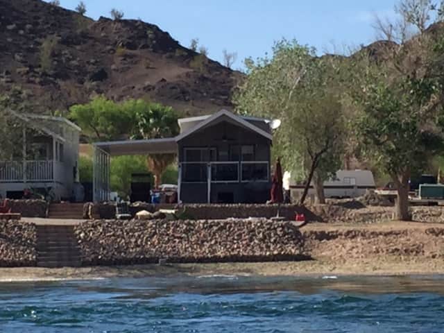 view of tiny home from the river