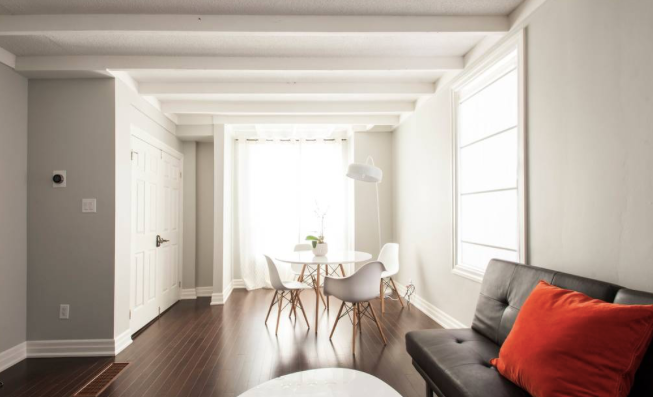 Chic living area in a short-term rental, with stylish decor.