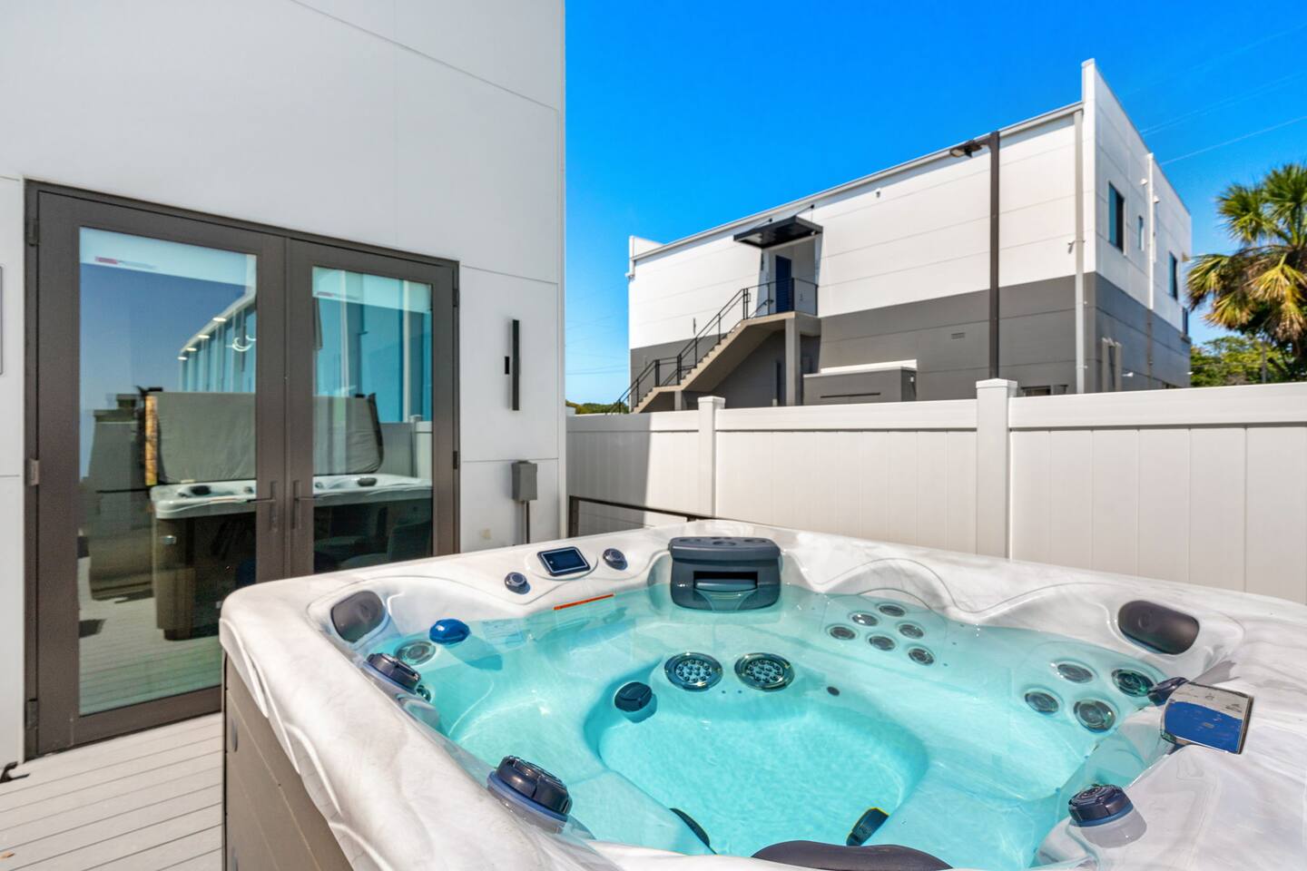 Unwind in your own private hot tub, the perfect way to relax after a day of adventure.