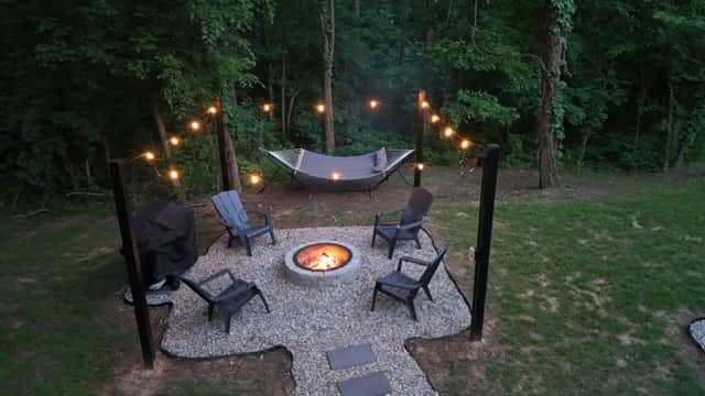 Firepit and Hammock Drone View