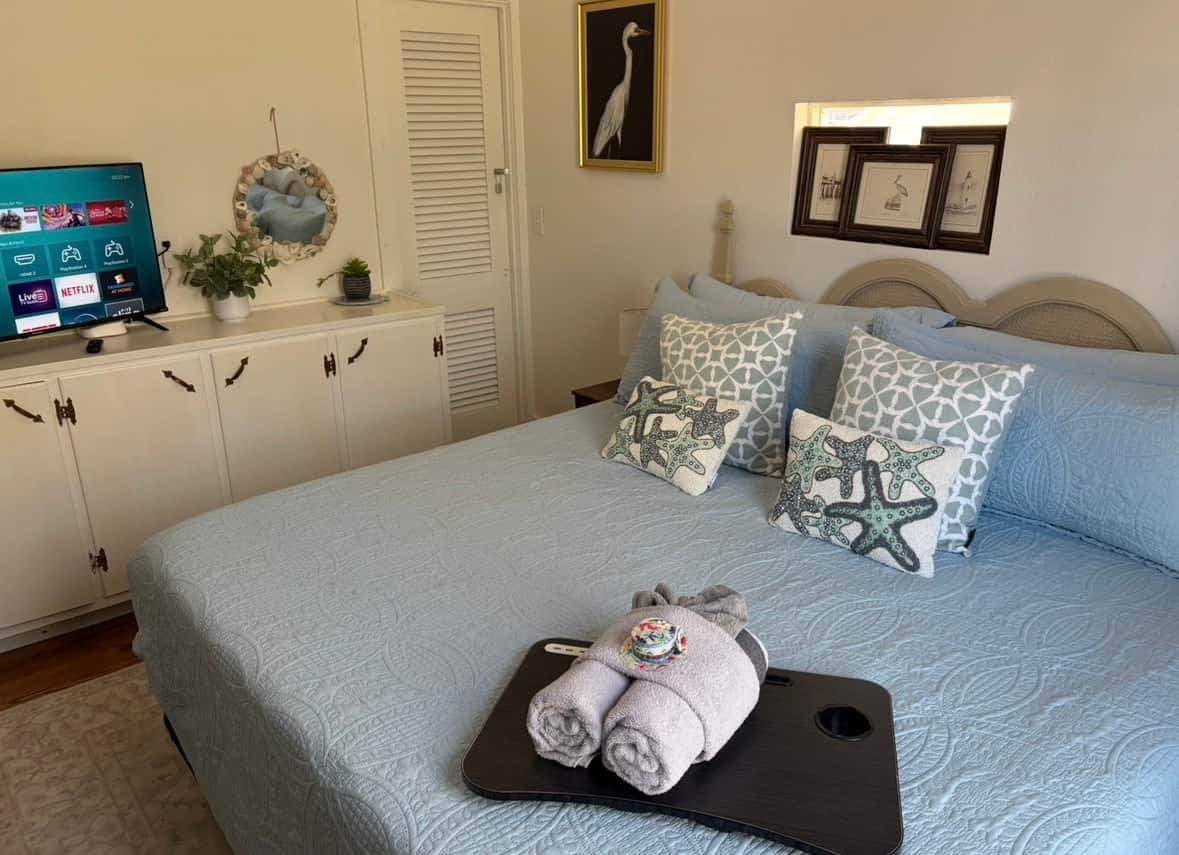 Smart TV view in bedroom three at White Magnolia Galveston