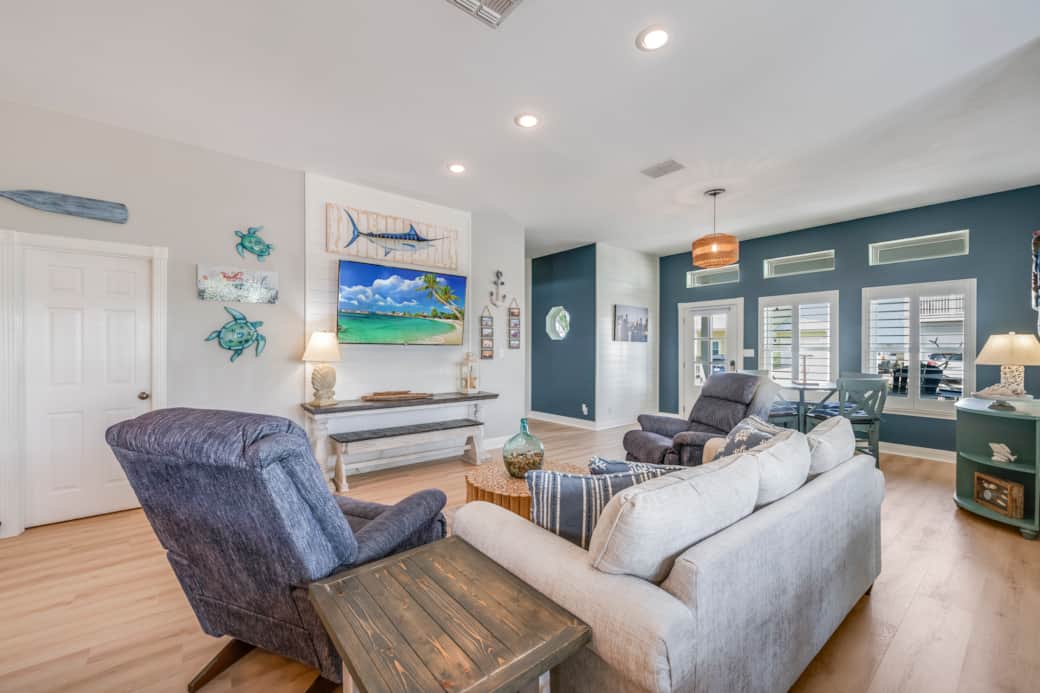 Living room with powder door