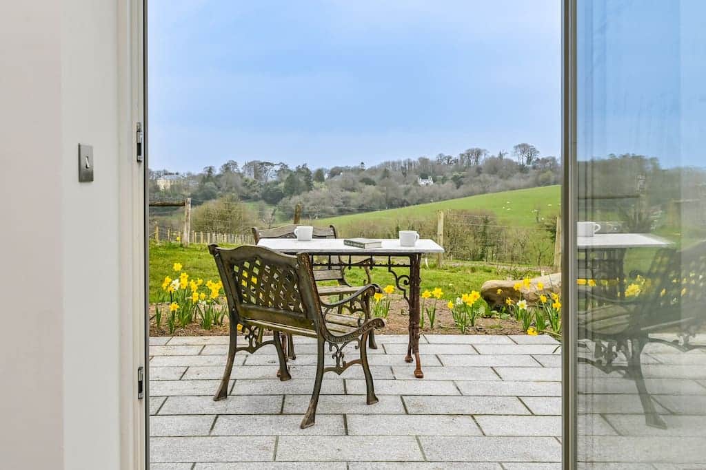 View of the Private Patio and Garden from inside the Barn