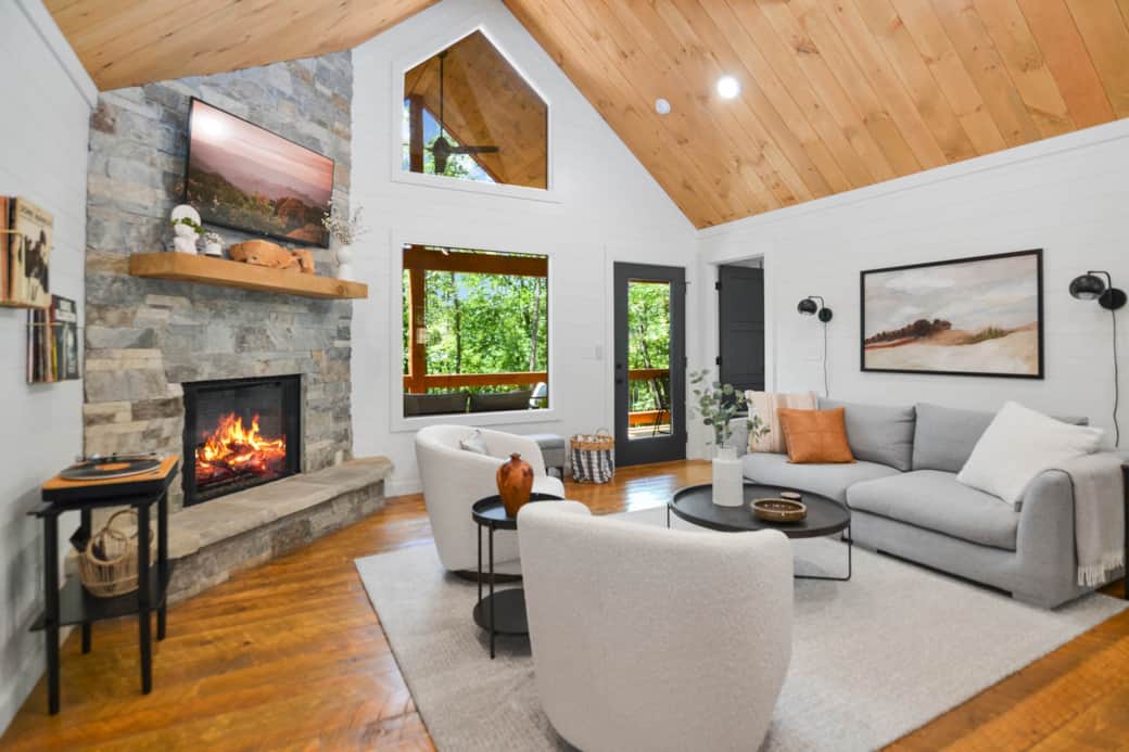 Stone fire place, great room