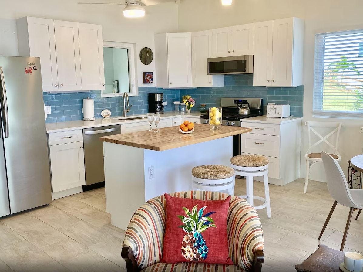 Perfect kitchen for dining in.