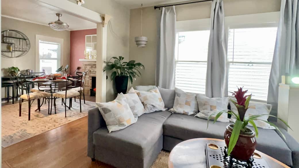 Living room dining room with original Hardwood Floors