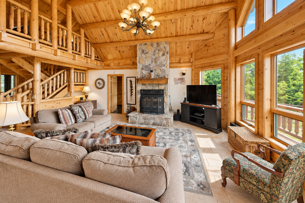 Real wood fireplace in the great room