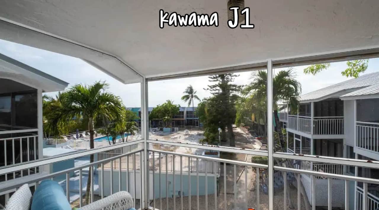 Third Floor Master Bedroom Balcony overlooking the Courtyard and the pool.  In Kawama Club