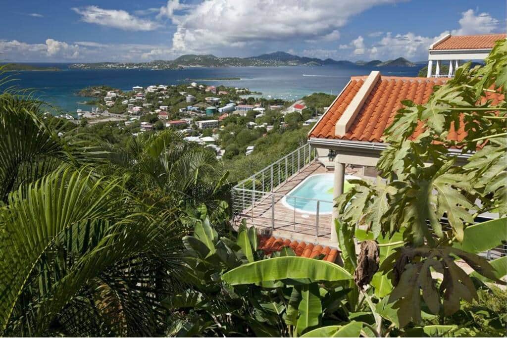Ginger Thomas with Cruz Bay in distance
