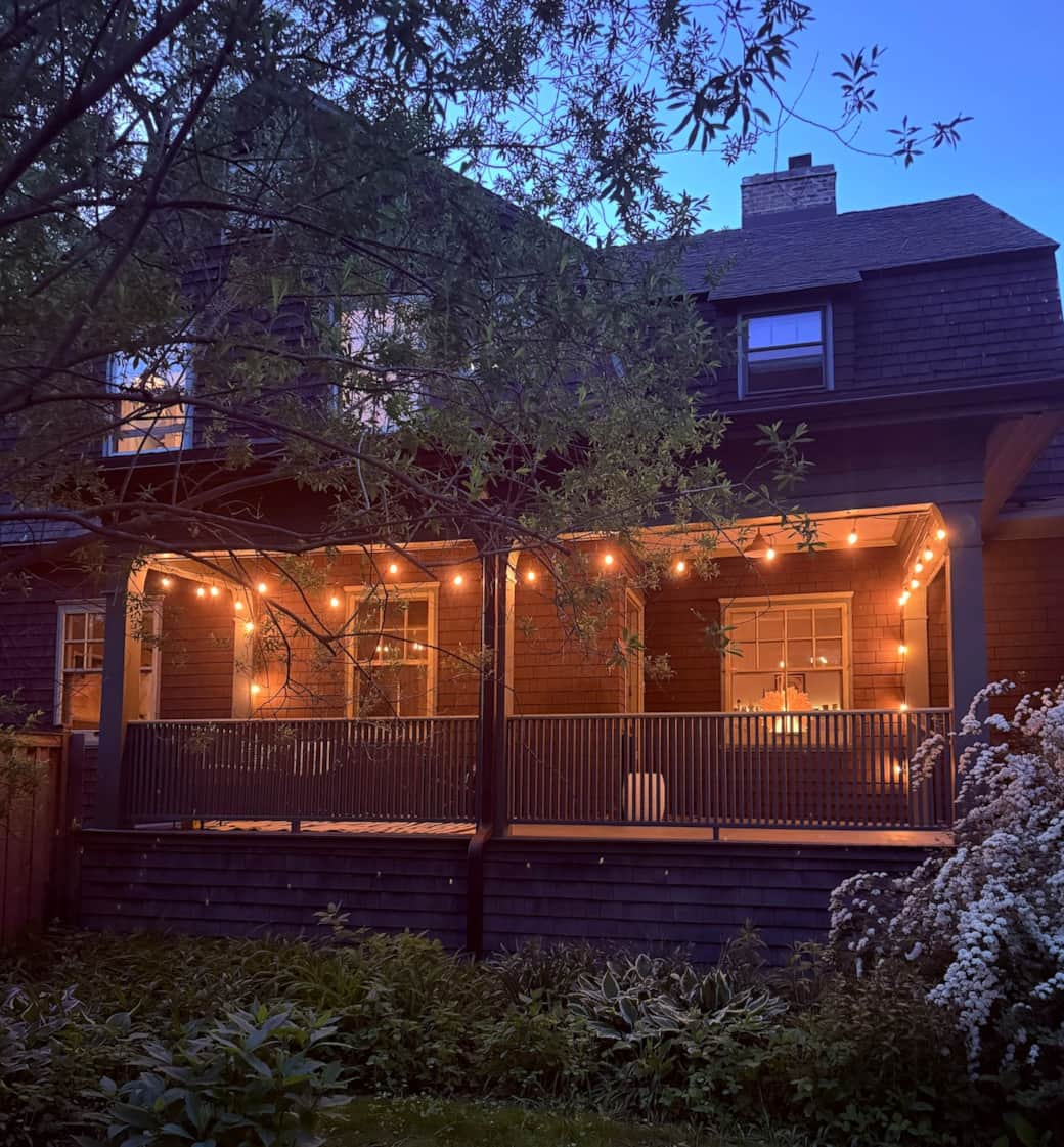 Our large front porch with globe lights is the perfect way to start and end your day, listening to the birds sing in the huge tree-lined streets of Evanston's historic neighborhood.