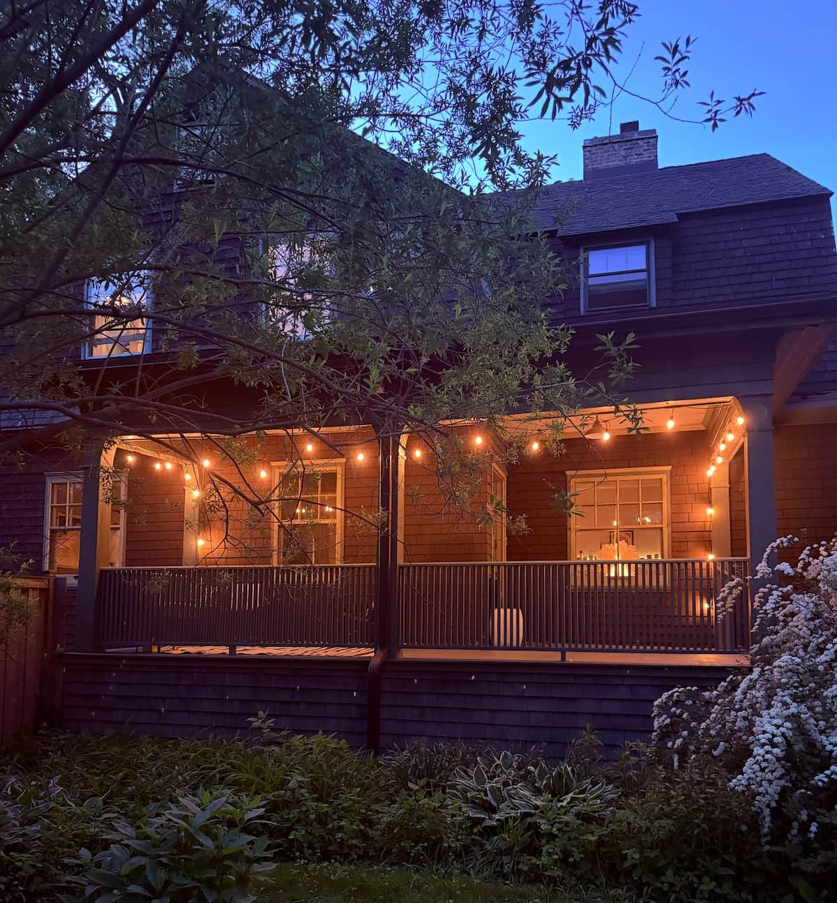 Our large front porch with globe lights is the perfect way to start and end your day, listening to the birds sing in the huge tree-lined streets of Evanston's historic neighborhood.