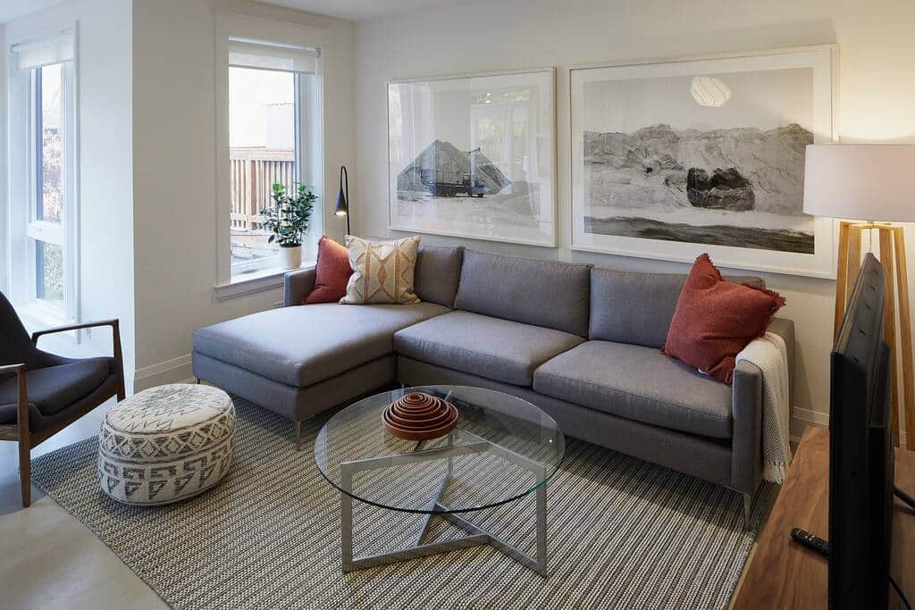 A supremely comfortable sectional sofa. A supremely comfortable sectional sofa.