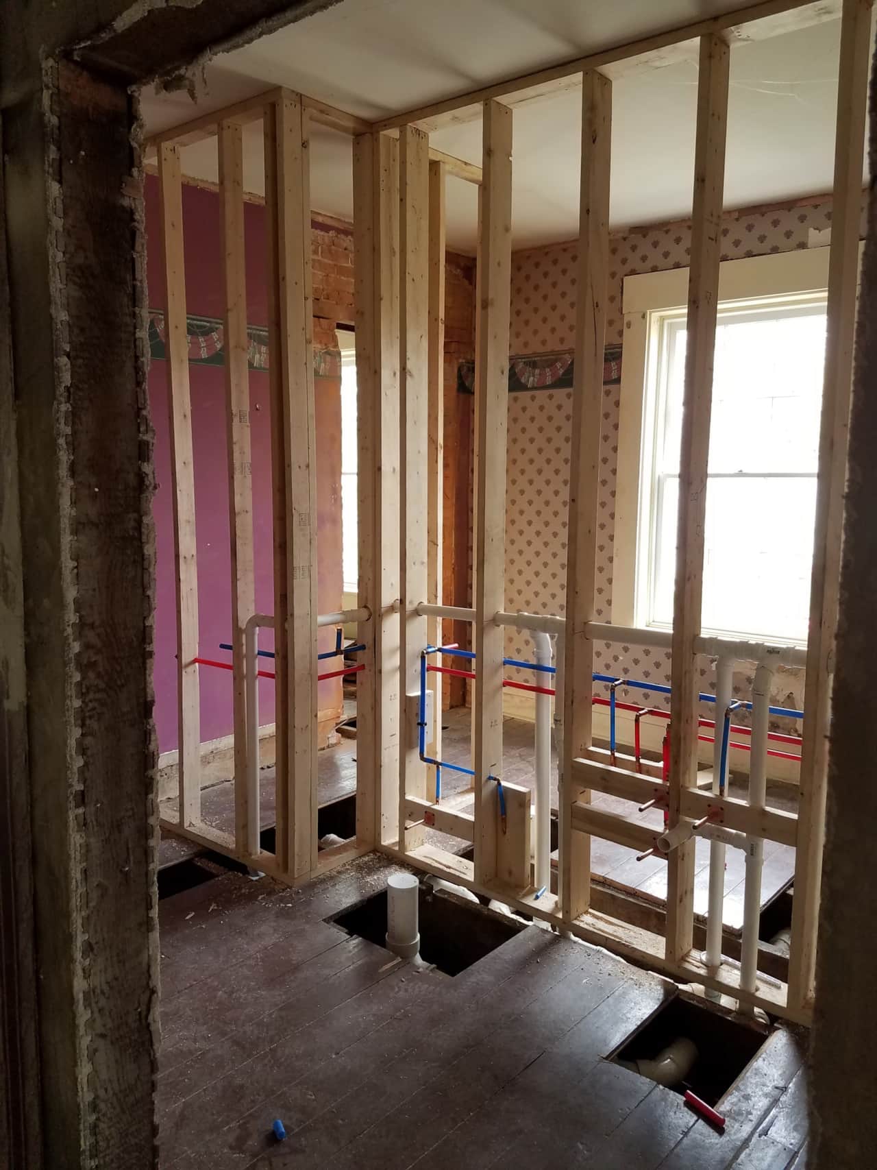 Framing for the new bathrooms