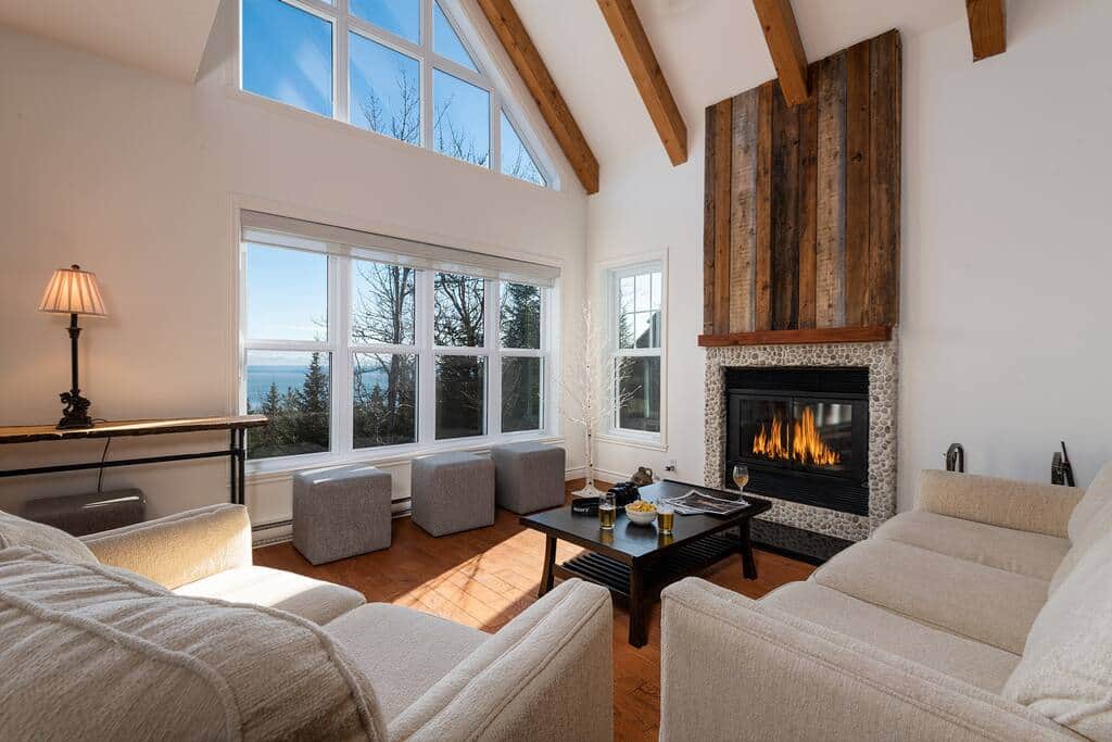 Salon avec foyer au bois
