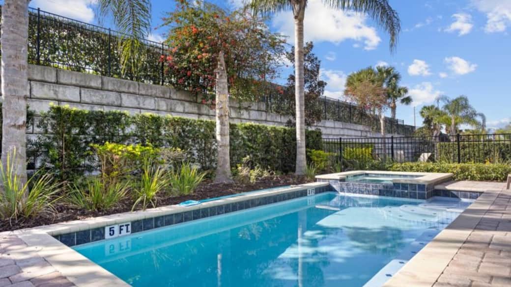 - Private swimming pool with raised spa and sunny deck