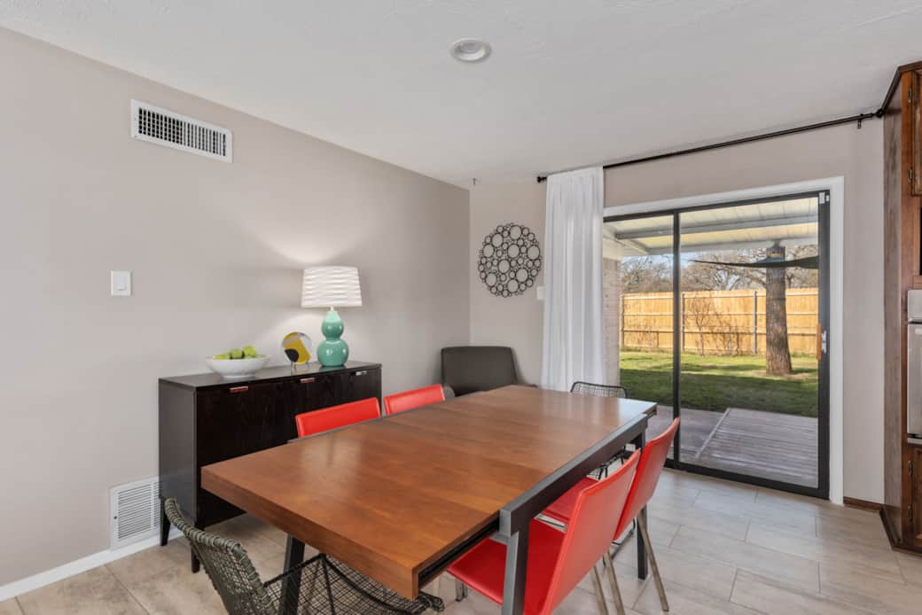 Dining room with seating for 6. Step outside for outdoor patio dining too. Dining room with seating for 6. Step outside for outdoor patio dining too.