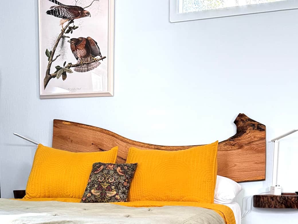 The bed gets rave reviews from guests for sleep comfort. Take in the handmade details. 