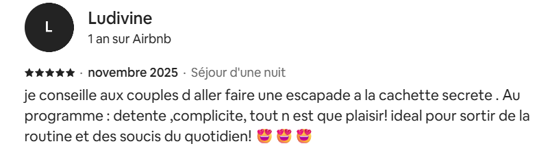 Avis Airbnb - La Cachette Secrète
