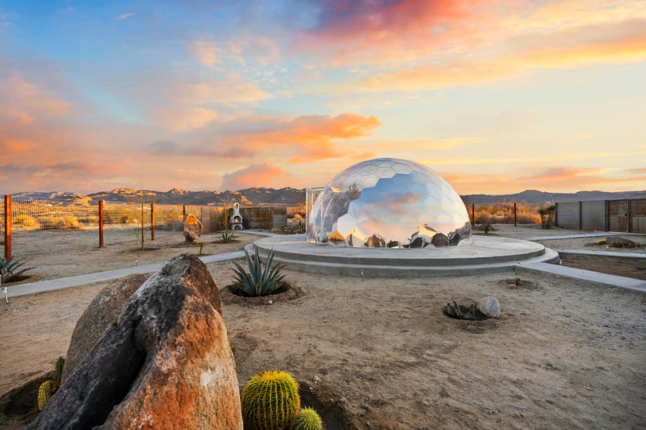The Exclusive 20ft Observatory Dome at twilight—your private cosmic theatre awaits. Temperature cont