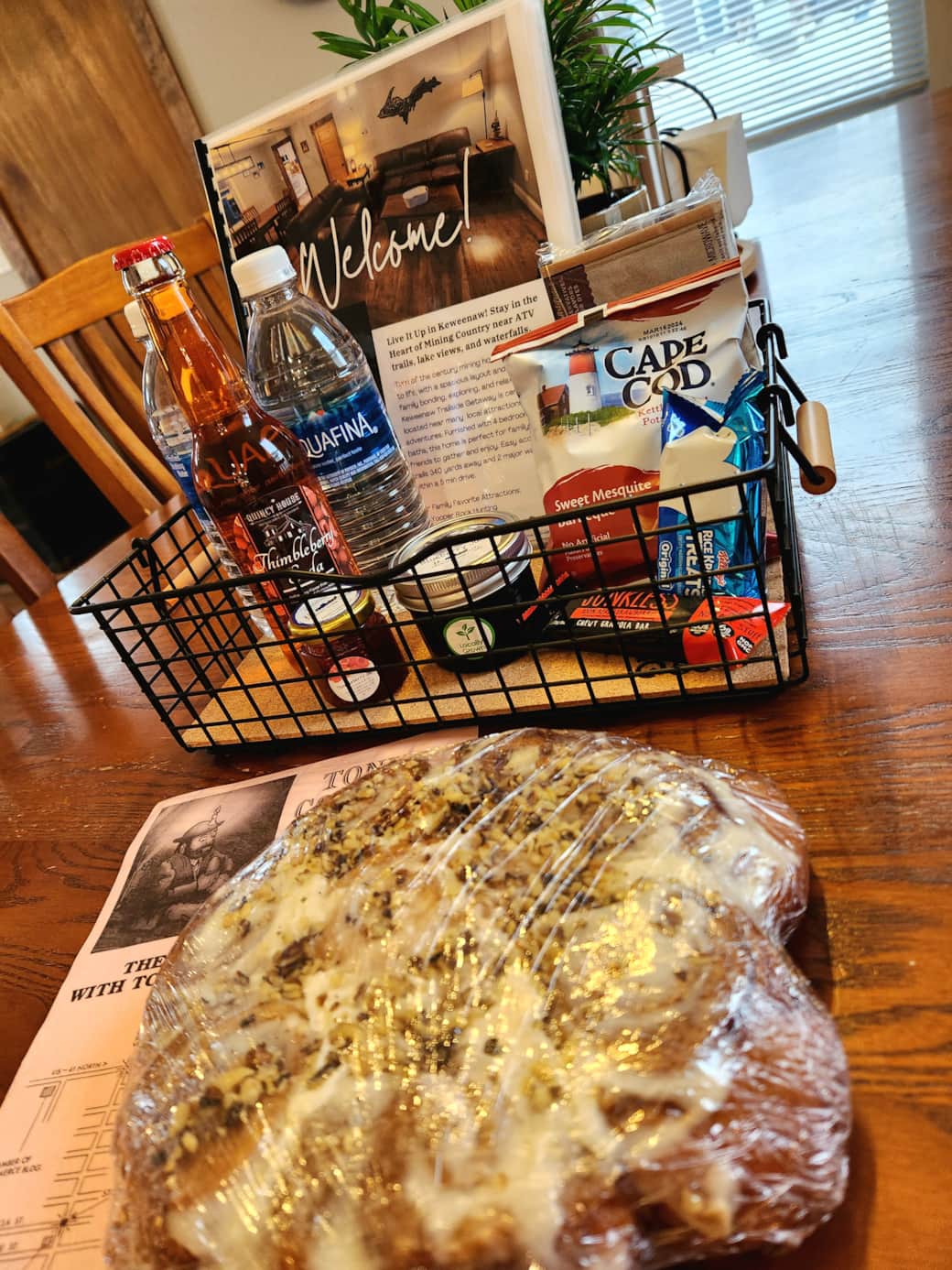Welcome basket filled with local goodies 