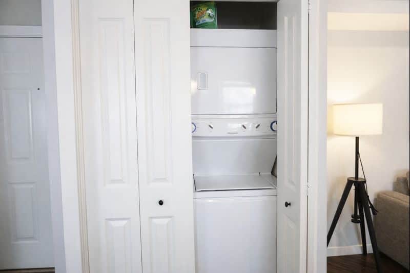 Pack light! Enjoy the ease of a private washer and dryer right in the unit