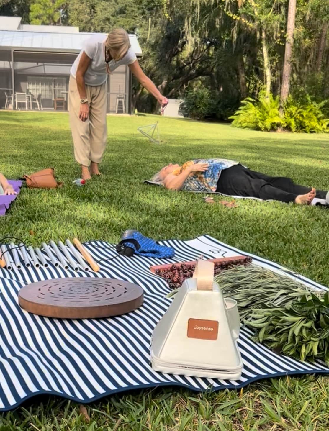 Sound bath facilitator outdoors