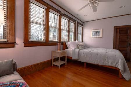 Queen bedroom with full-size pullout couch.