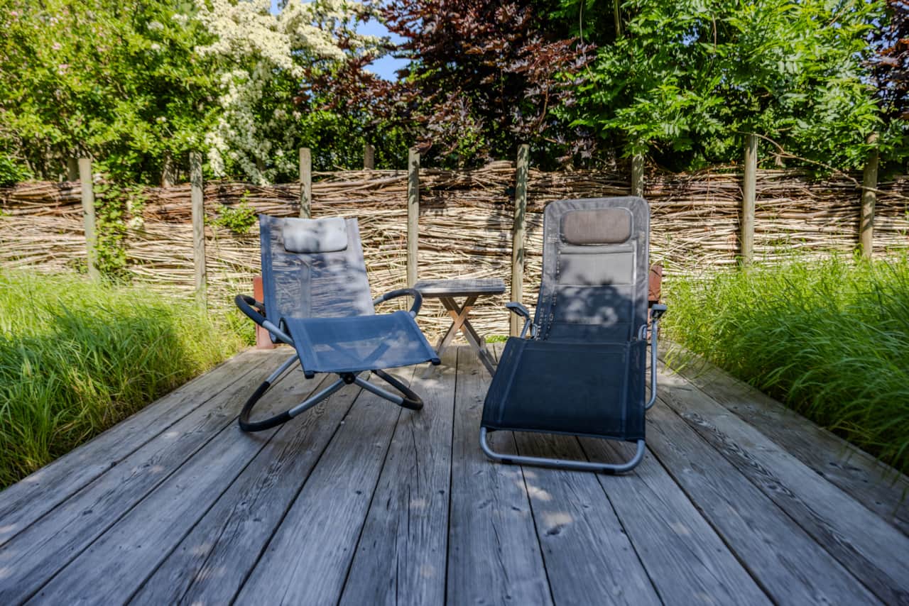 Recliners on the wooden deck