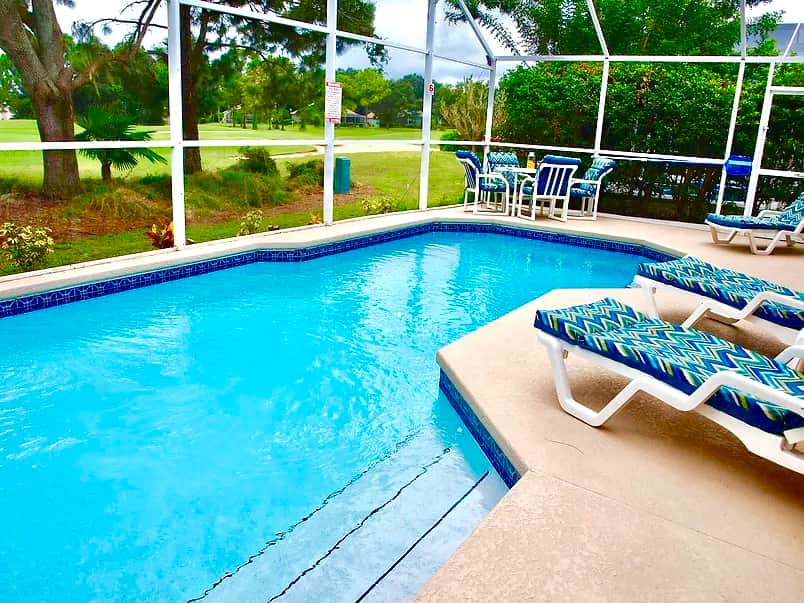 A south facing pool overlooking one of the golf courses
