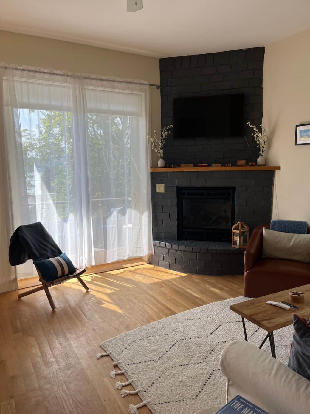Gas fireplace in living area 