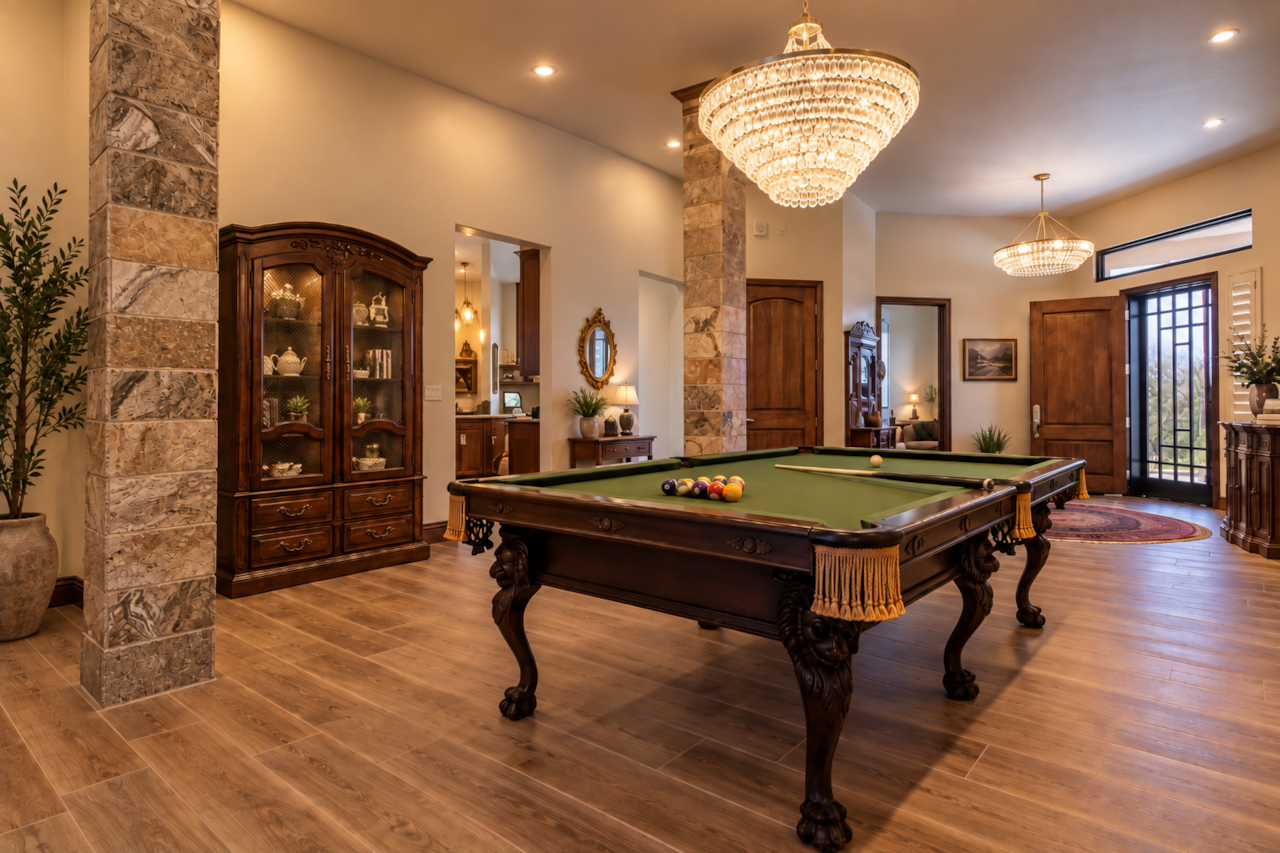 Enjoy a game of pool in this luxurious setting!