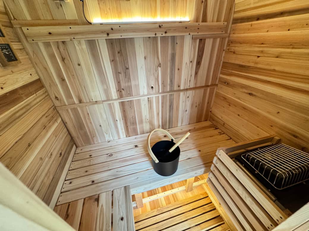 Up to four can sit comfortably in the Sauna